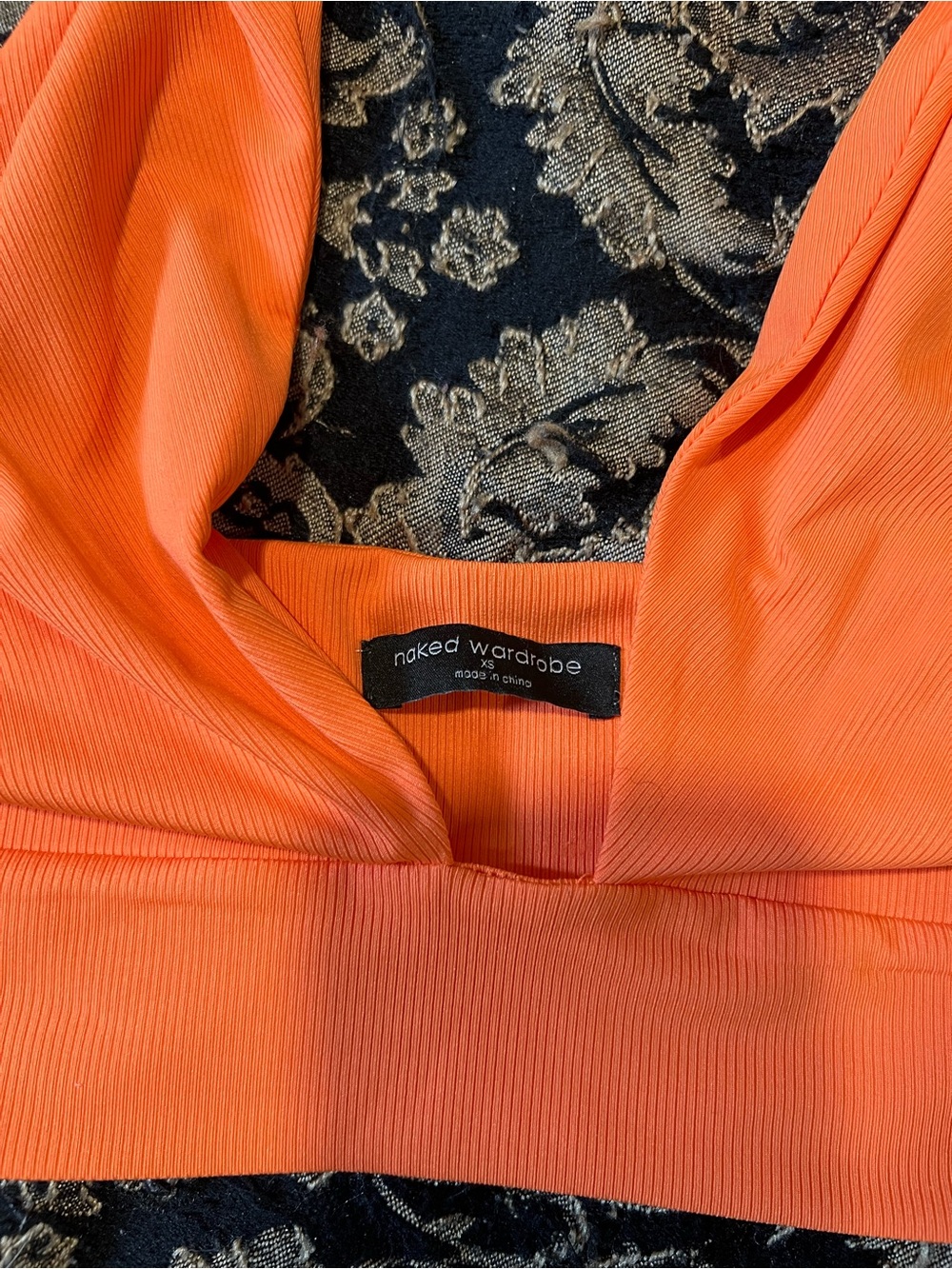 naked wardrobe Bright Orange Ribbed Crop Halter